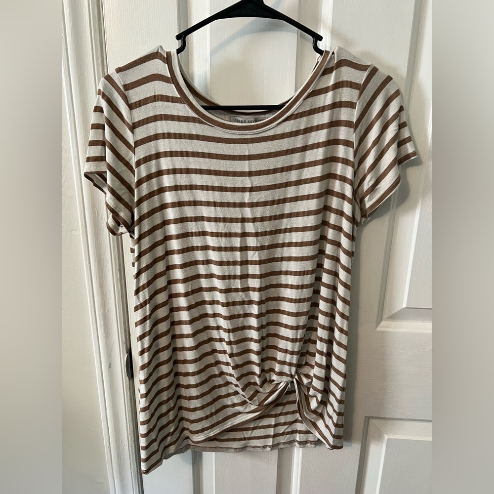 Green Envelope Brown Tie Front Short Sleeve T-Shirt